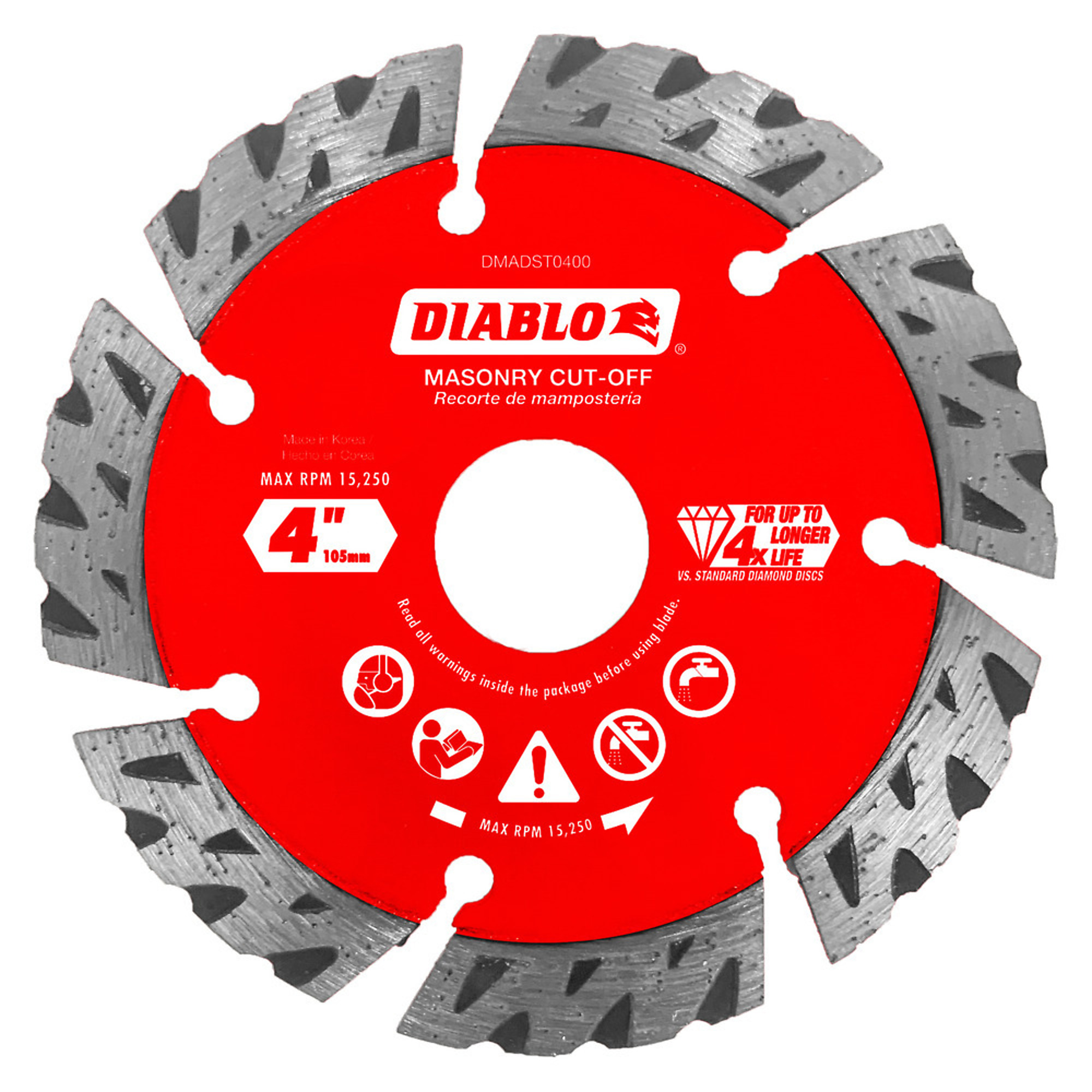 Diablo Tools, 4in. Diamond Segmented Turbo Masonry Cut-Off Blade, Blade Diameter 4 in, Model# DMADST0400